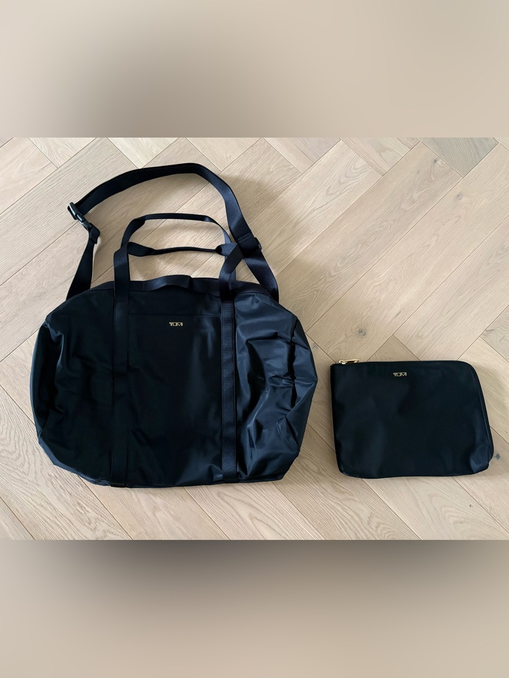 TUMI Voyageur Just In Case Tote Bag Lightweight Packable Travel Bag +Pouch Black